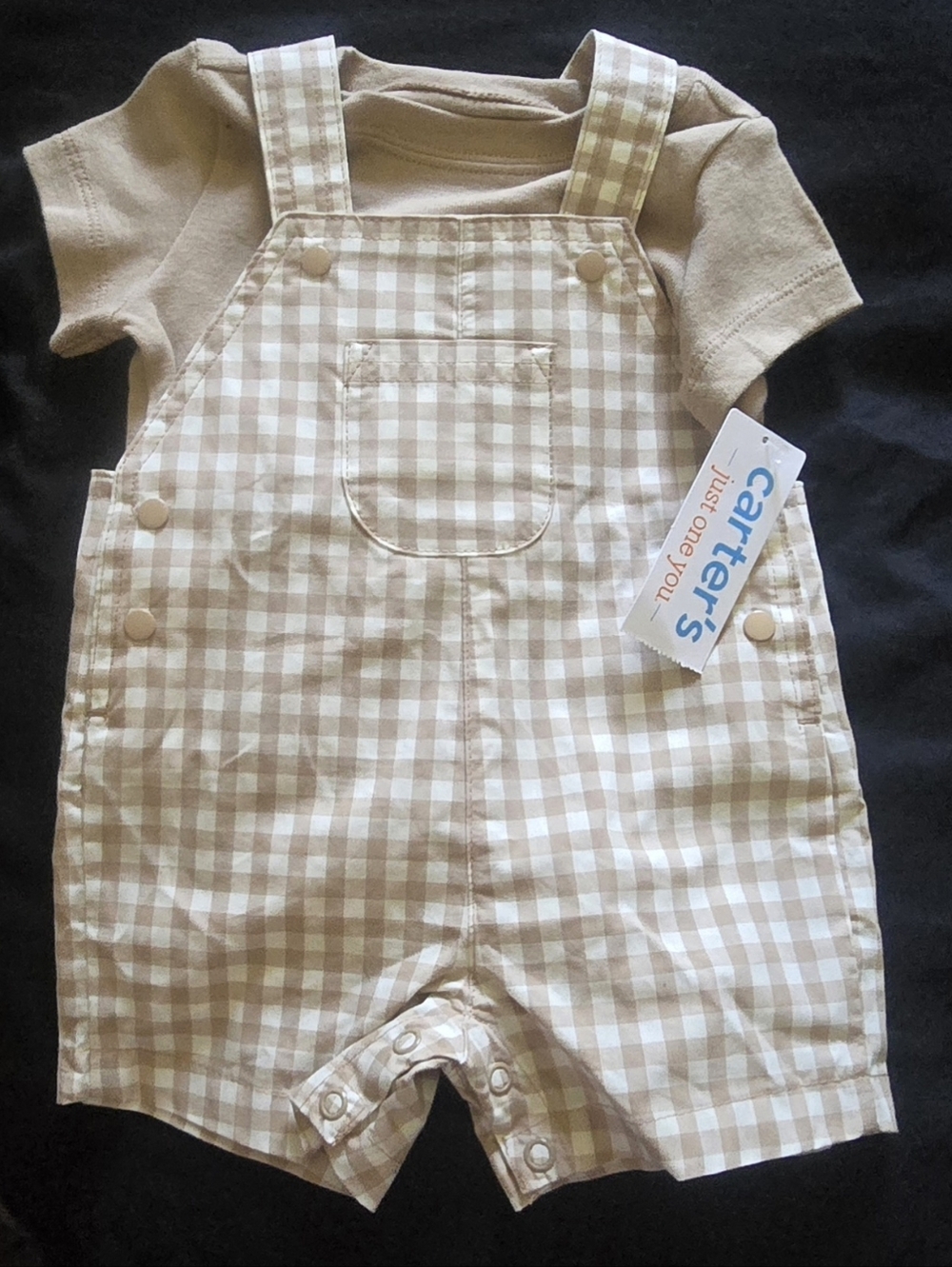 Carter's Beige Gingham Shortall with Matching Tee NWT